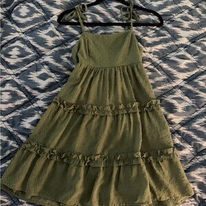 Girls' Sage Green Ruffle Tiered Sundress